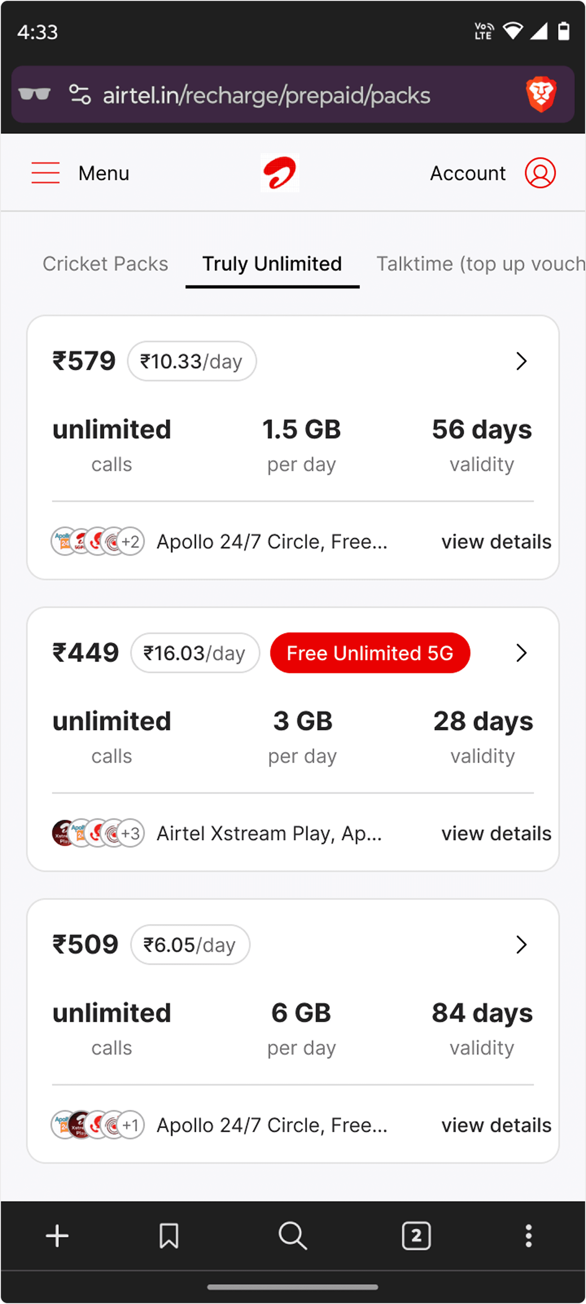 Airtel app redesign after