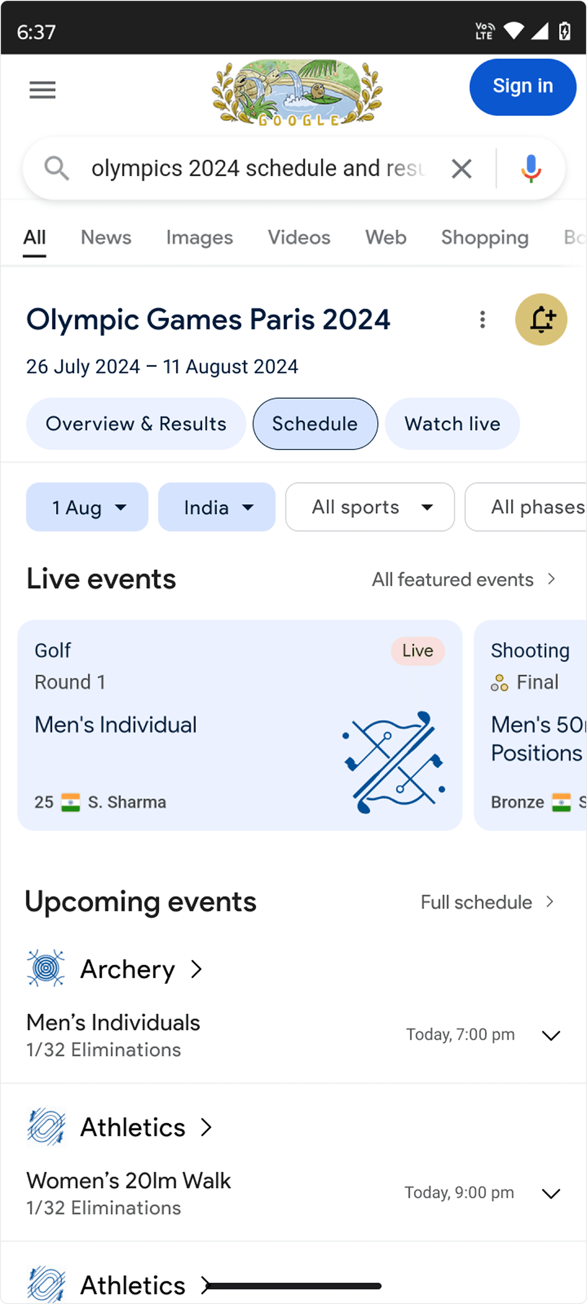 Olympics search result redesign after